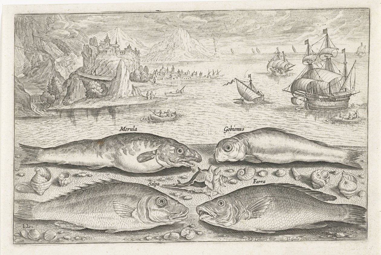 ビーチで 4 匹の魚 釣り（連載タイトル） Piscium v​​ivae アイコン (シリーズ タイトル) 作： アドリアーン・コラールト