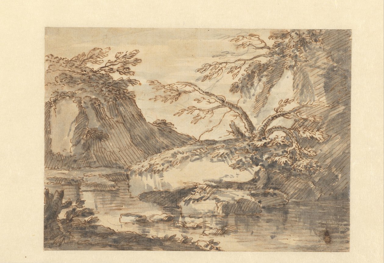 水の中に大きな岩がある風景 作： Adriaen Honich（に起因）