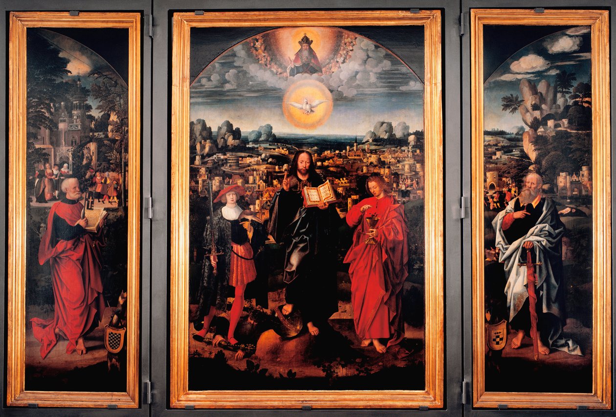 聖パンクライスのトリプティック - アドリアン・イゼンブラント（Adrien Ysenbrant, Ysenbrandt, Hysebrant）（1490-1551）による木の上の絵画 16世紀のデビュー作 Dim 185x270 cm Genes, chiesa di San Pancrazio 作： アドリアーン・アイゼンブラントまたはアイゼンブラント