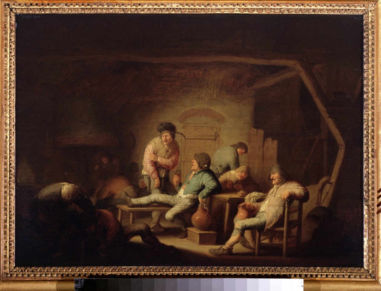 旅館のシーン。 （居酒屋シーン）。 Adriaen Jansz van Ostade (1610-1685) による絵画、1635 年頃。オランダの学校、バロック様式。 木に油彩。 プーシキン美術館、モスクワ。 作： アドリアン・ヤンス。ヴァン・オスターデ