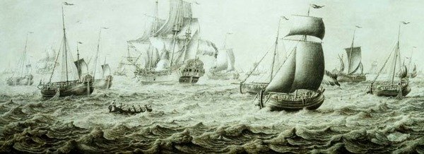 途切れ途切れの海での発送（鉛筆スケッチ） 作： アドリアーン・ファン・サルム