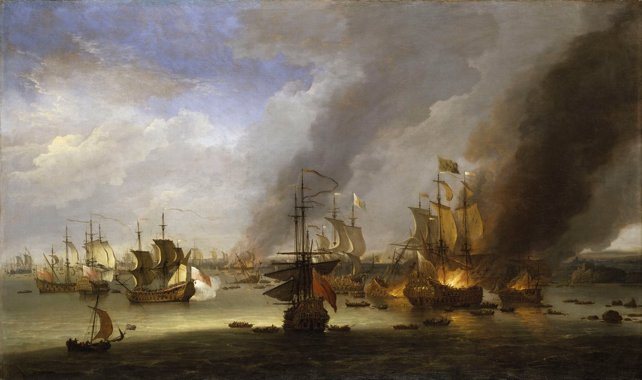 ラ・ホーグの戦いにおける「ソレイユ・ロワイヤル号」の破壊、1692年5月23日、1700年頃（油絵） 作： アドリアーン・ファン・ディースト