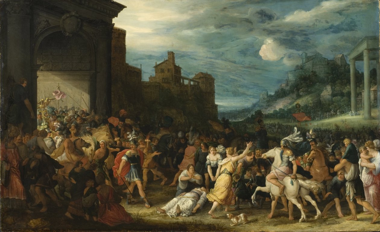 Les Horace entrent dans Rome - ホラティイがローマに入る-』は、Stalbemt, Adriaen, van (1580-1662)の作品です。木に油彩。寸法：67x109cmストックホルム国立博物館 作： アドリアーン・ファン・シュタルベムト