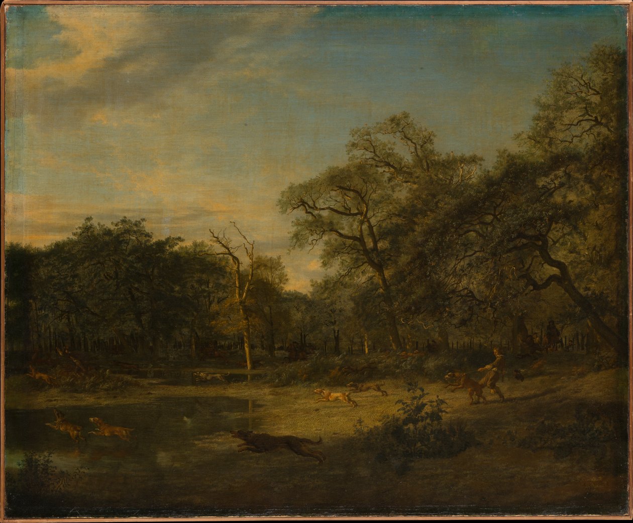 湿地の森林風景における鹿狩り 作： Adriaen van de Velde