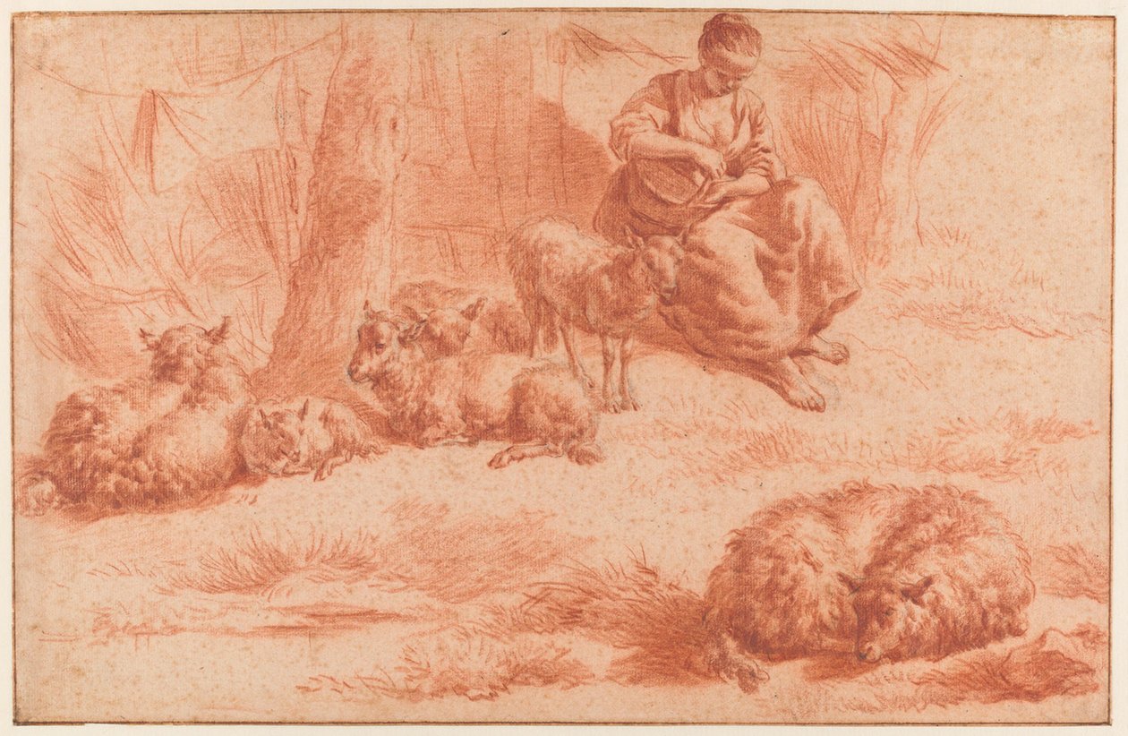 羊を連れた羊飼いの女性 作： Adriaen van de Velde