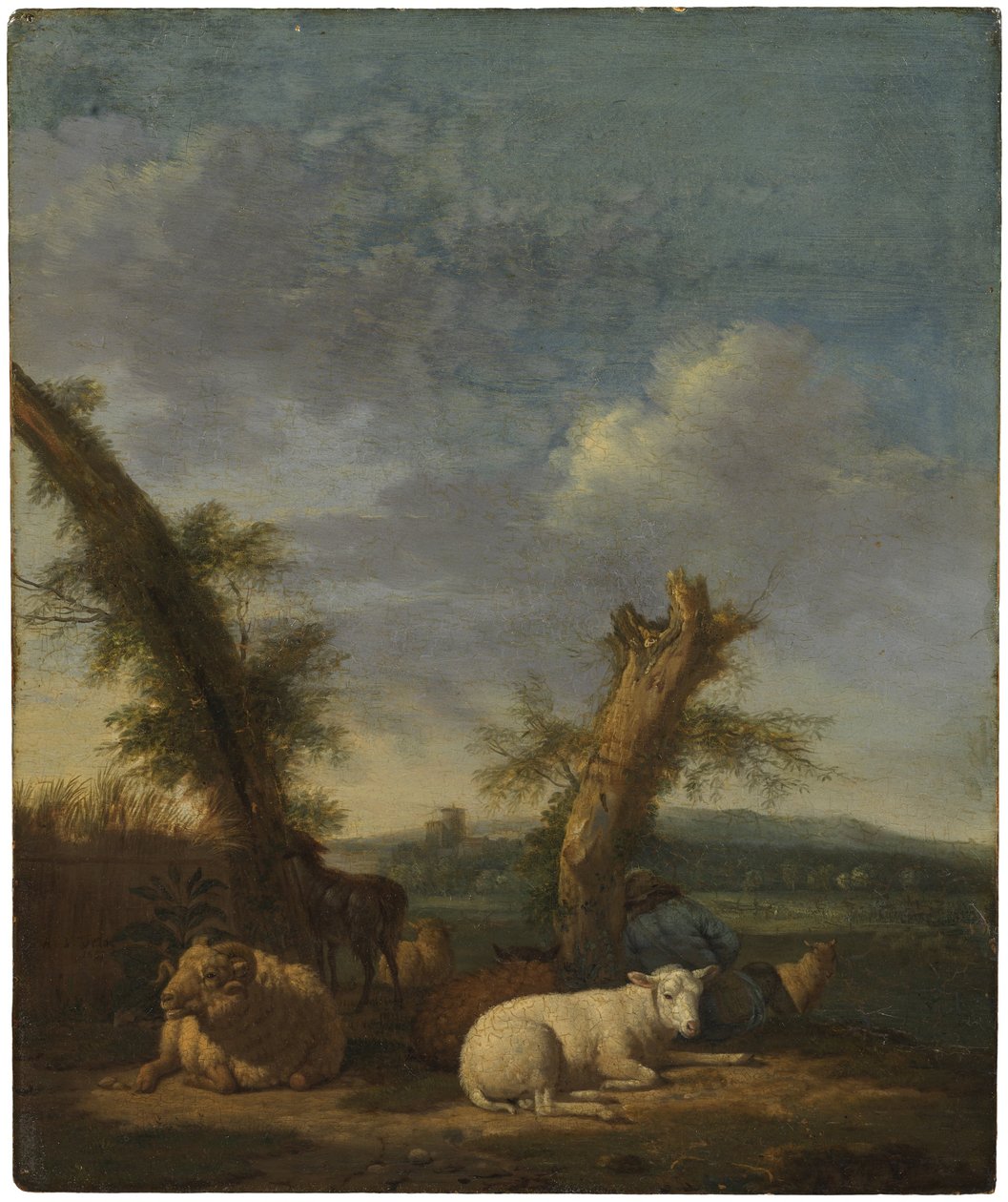 羊と眠る羊飼いのいる風景 作： Adriaen van de Velde
