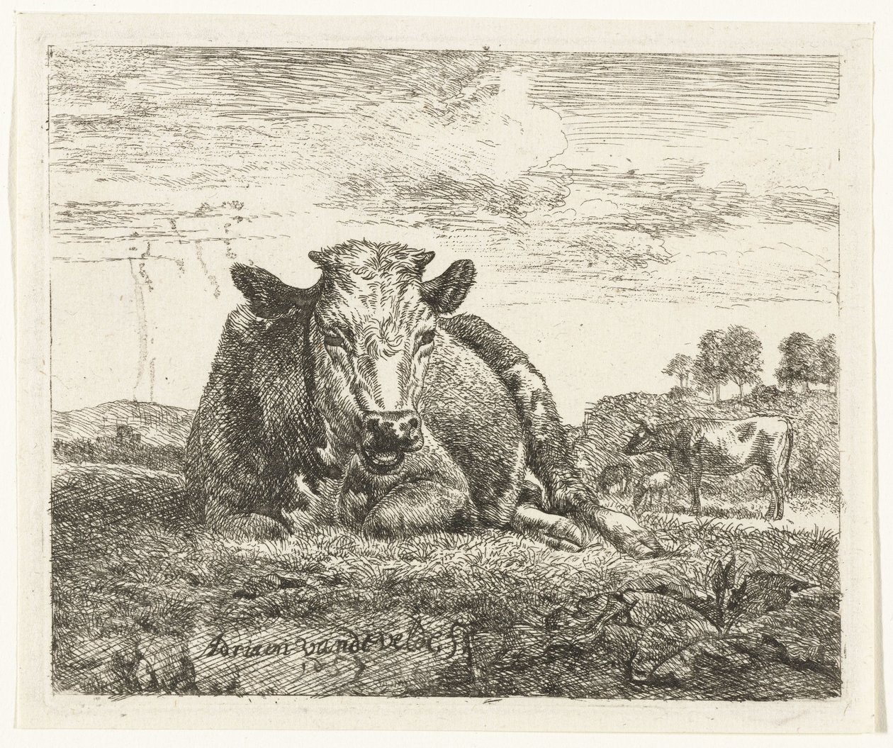 横になっている牛 いろいろな動物（シリーズタイトル） 作： Adriaen van de Velde