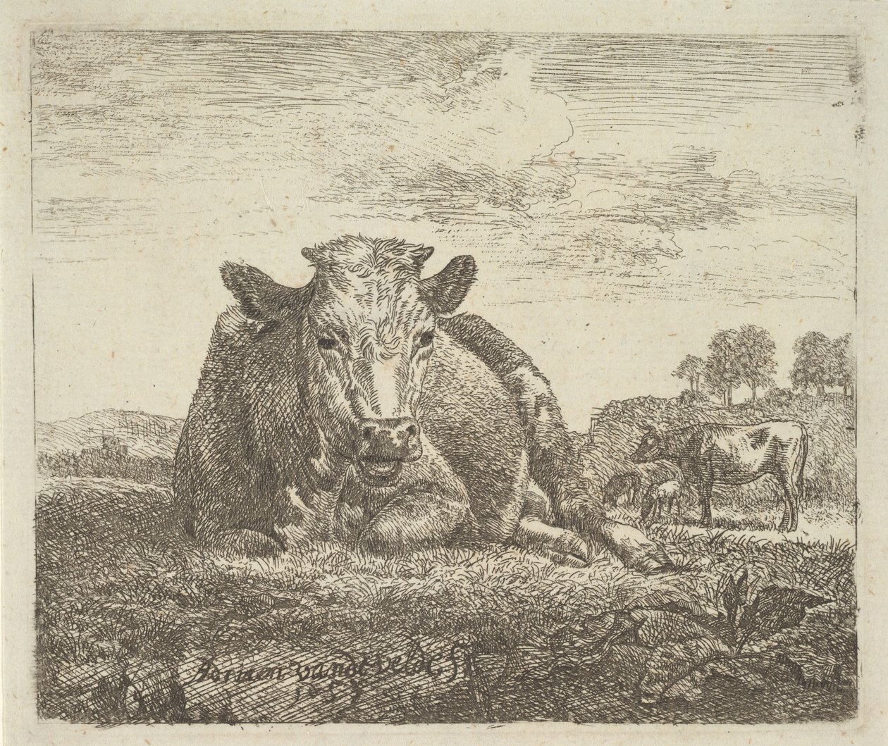 さまざまな動物の横臥牛、1657年。 作： Adriaen van de Velde