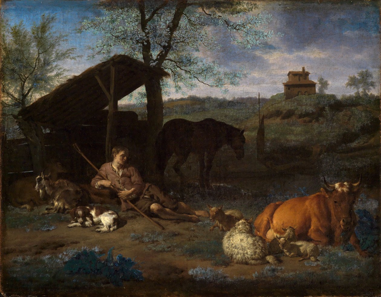 群れを見守る羊飼い 作： Adriaen van de Velde