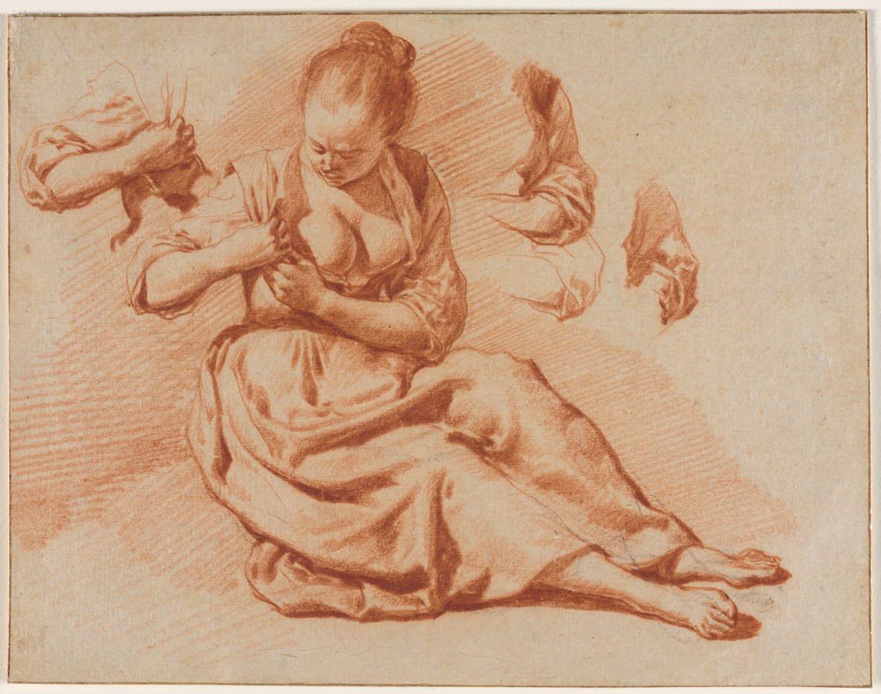 ノミを探している着席女性c。 1671年。 作： Adriaen van de Velde