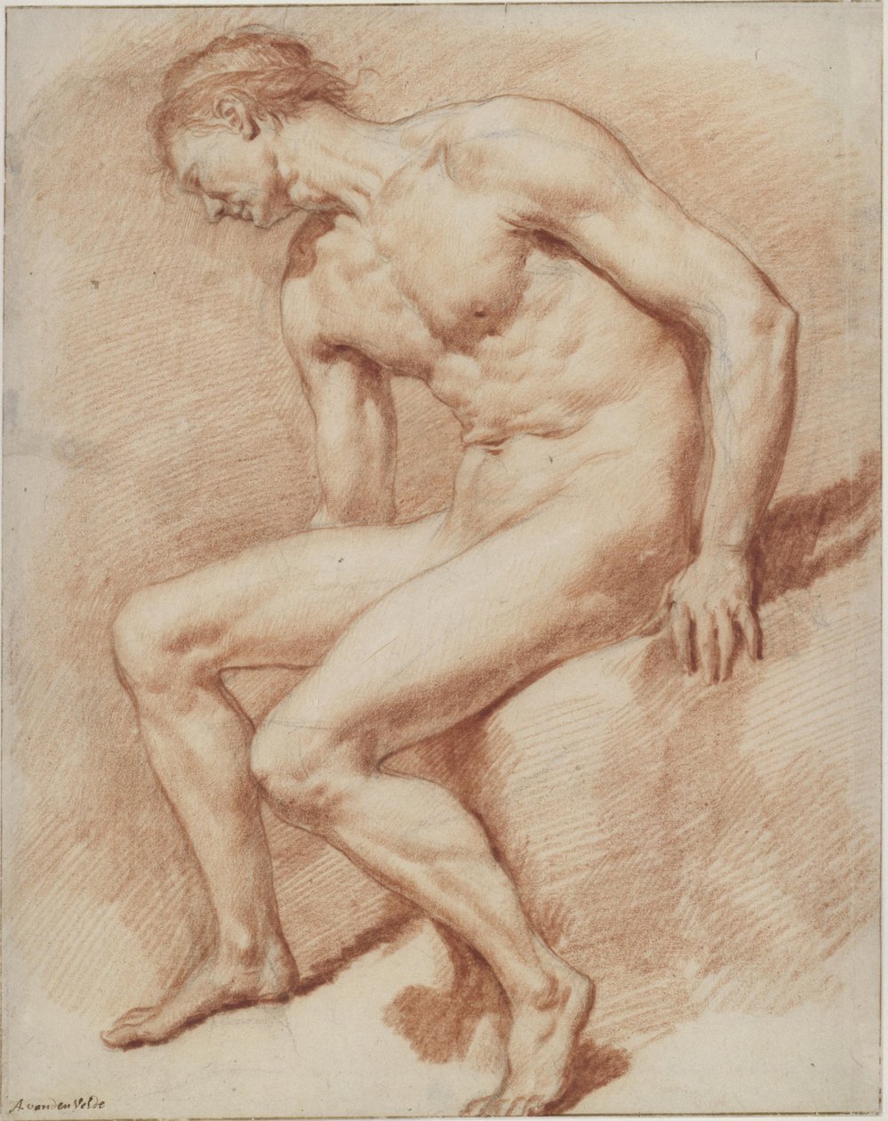 座る男性のヌード 作： Adriaen van de Velde