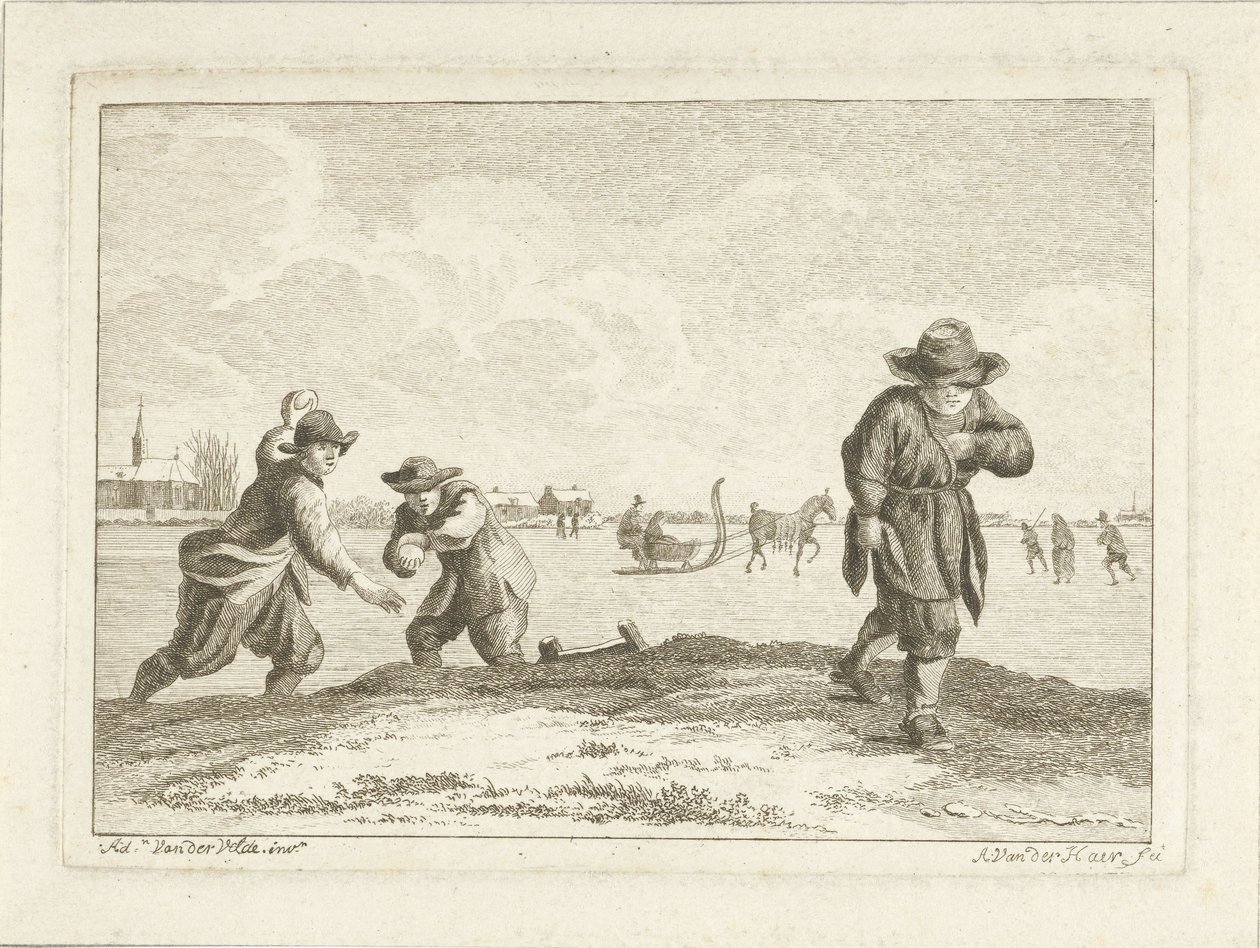 Anthonij van der Haerによって刻まれた雪玉投げ、c.1745-85（エッチング） 作： Adriaen van de Velde