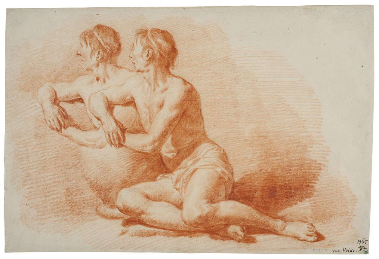 地面に座る男性裸体の習作 作： Adriaen van de Velde