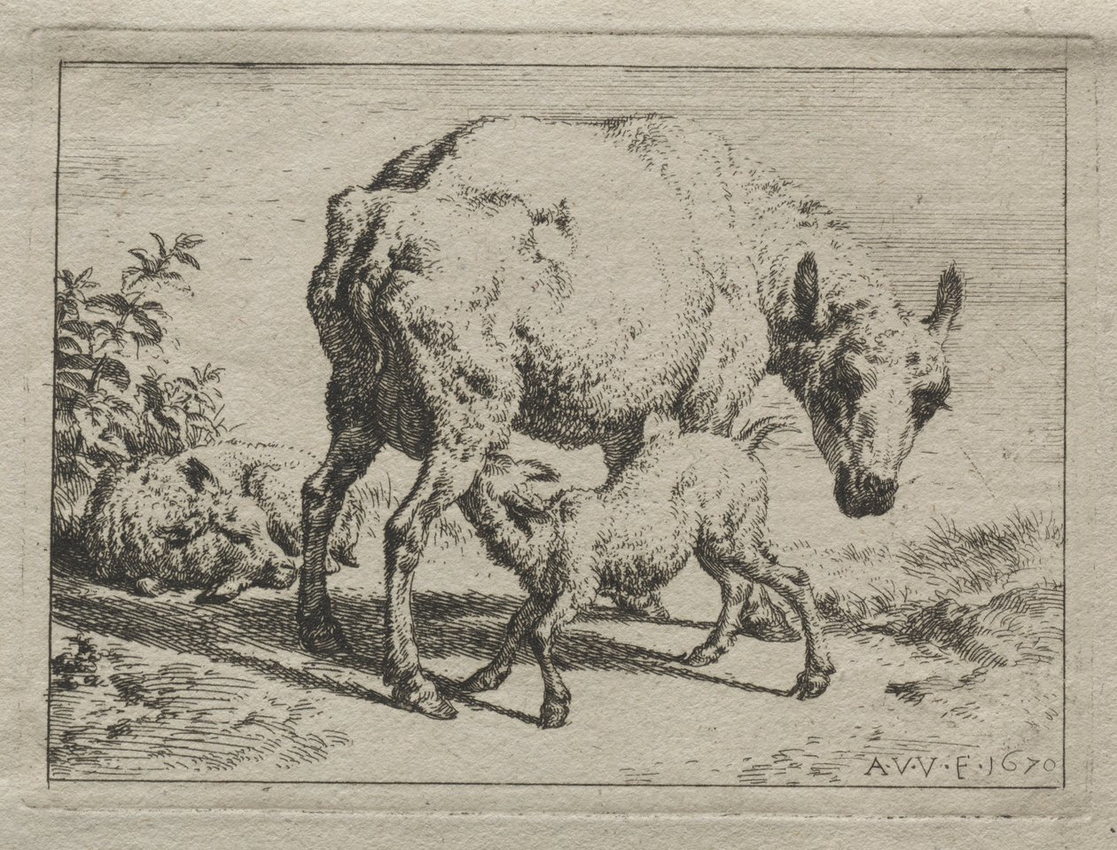 羊と二匹の子羊、1670年。 作： Adriaen van de Velde