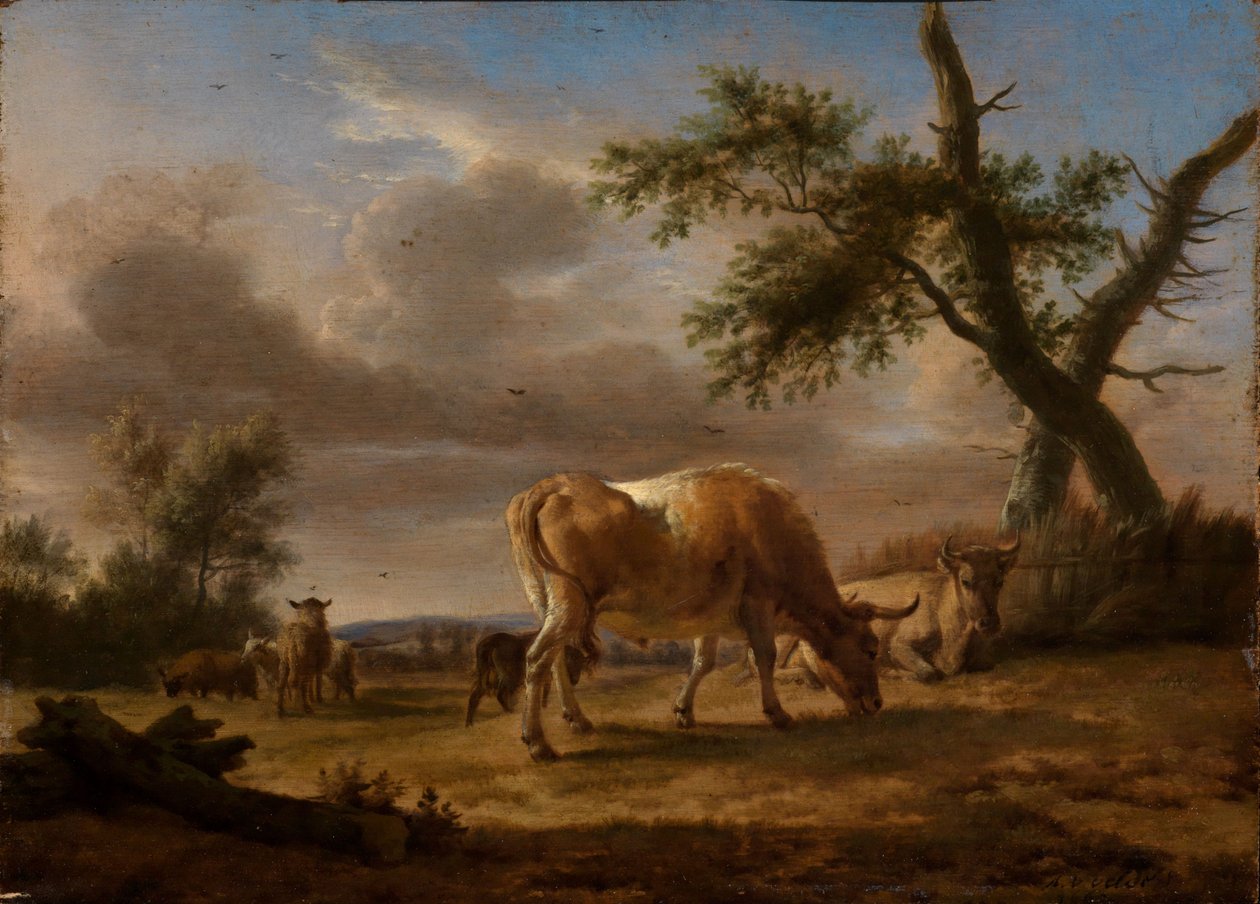 草を食む牛と羊 作： Adriaen van de Velde