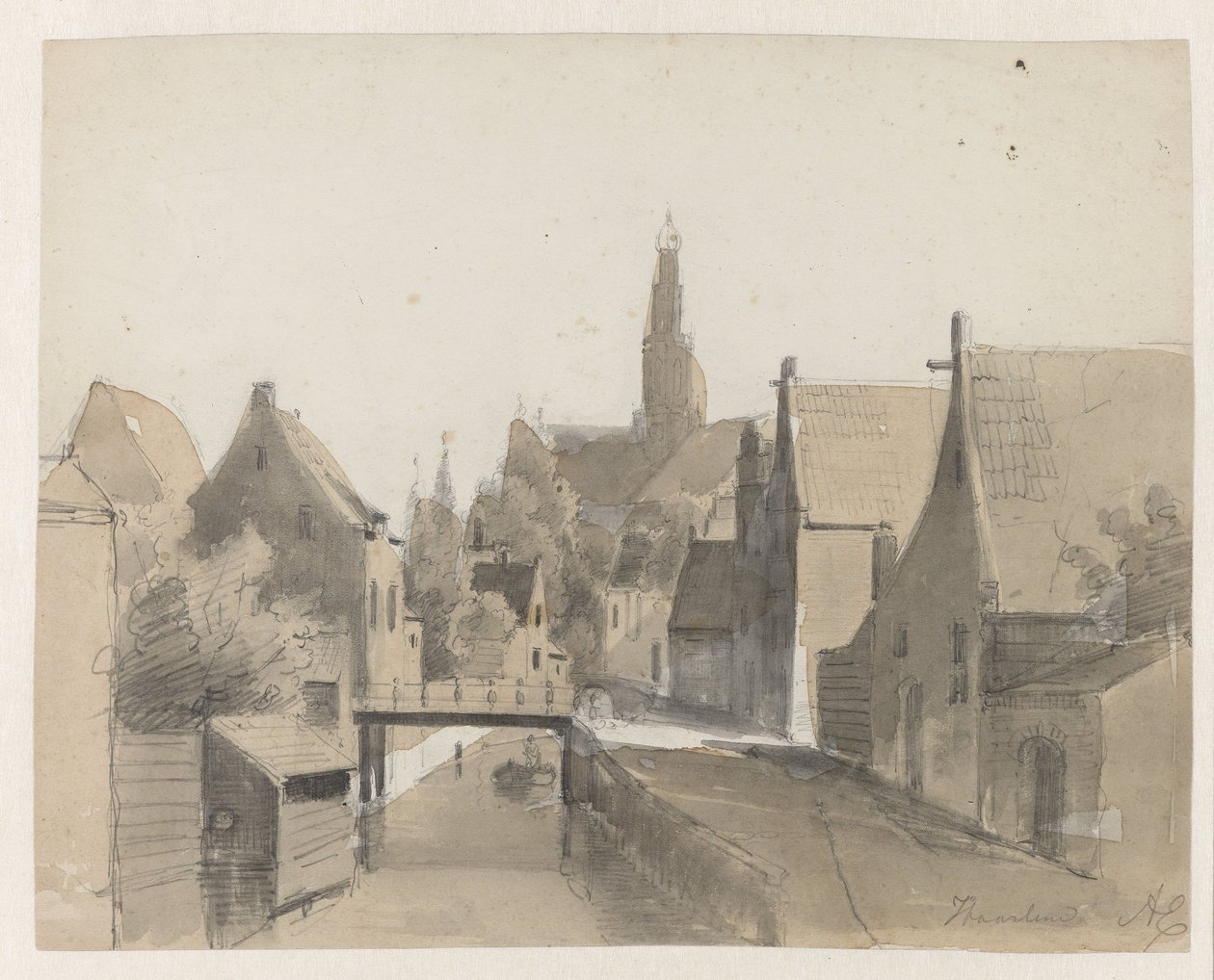 ハールレムの運河の眺め、聖バーフを背景に Haarlem (オブジェクトのタイトル) 作： アドリアヌス・エヴァーセン