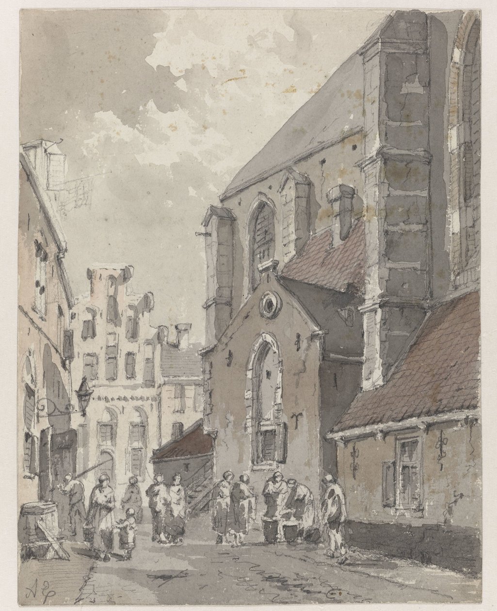 St. Joriskerk の右側にある Amersfoort の景色 作： アドリアヌス・エヴァーセン