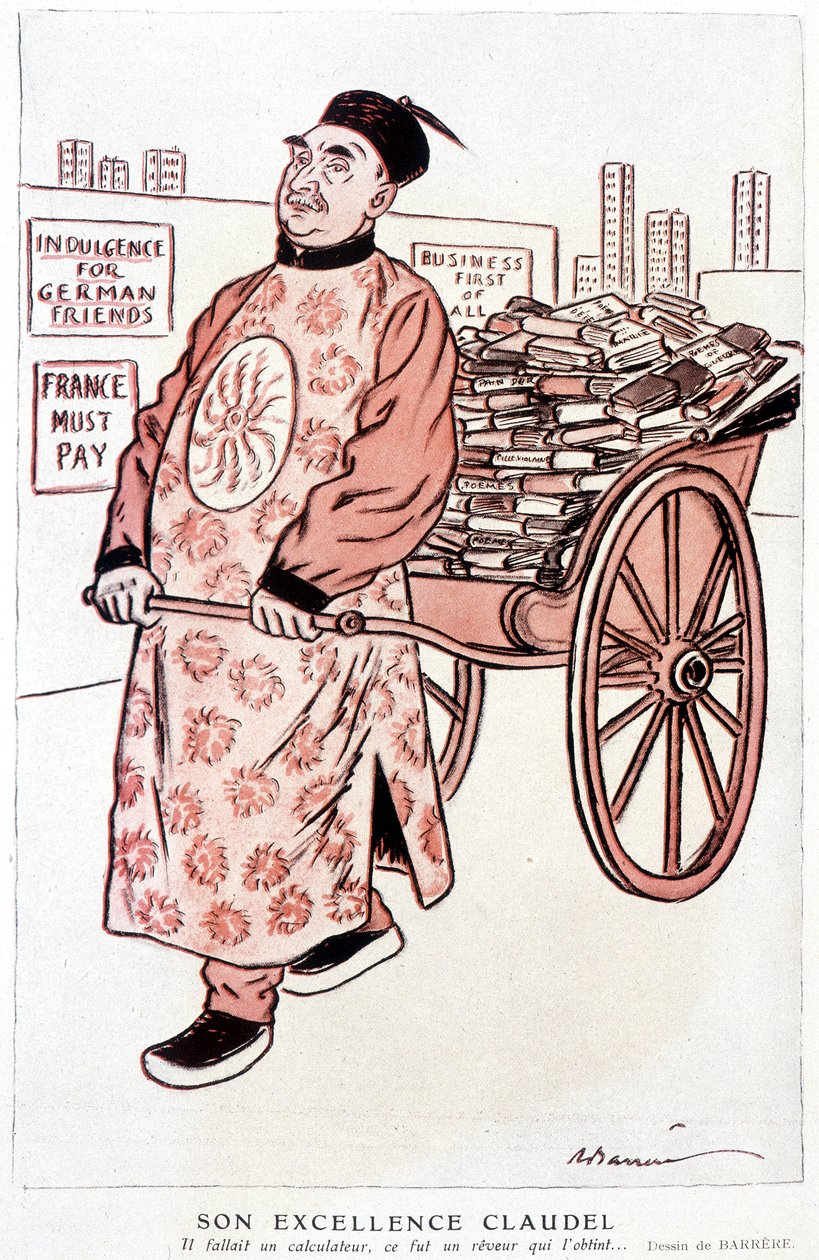 ポール・クローデル（フランスの詩人、劇作家）についての漫画 - Barrèreによる、1927年1月1日の「Fantasio」に掲載されたもの。 作： エイドリアン・バレレ