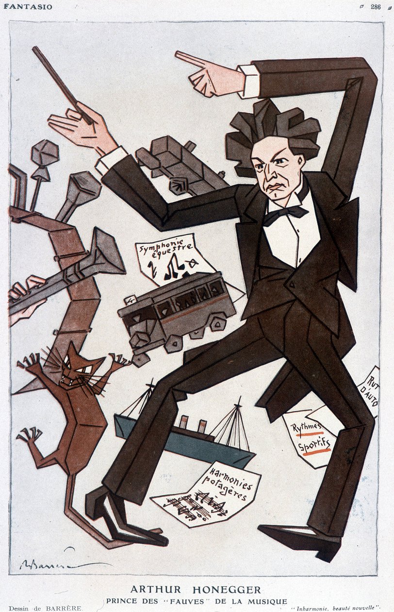 スイスの作曲家、アルトゥール・オネゲルの漫画（1892-1955年） - バレールの漫画（1930年1月1日付「ファンタジオ」掲載 作： エイドリアン・バレレ