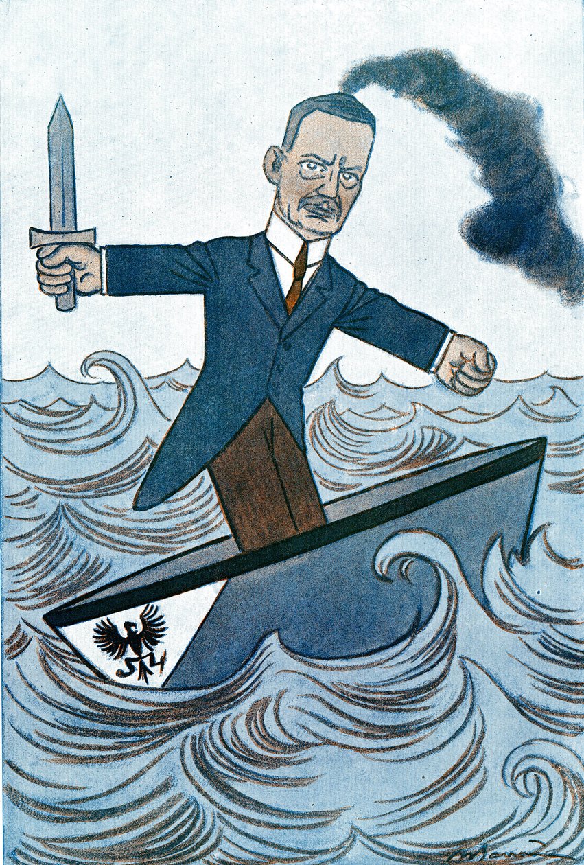 ヴィルヘルム・クーノ（1876-1933）による漫画。海洋問題を担当するドイツの政治家。アドリアン・バレール（1877-1931）による『Fantasio』からのデッサン。 作： エイドリアン・バレレ