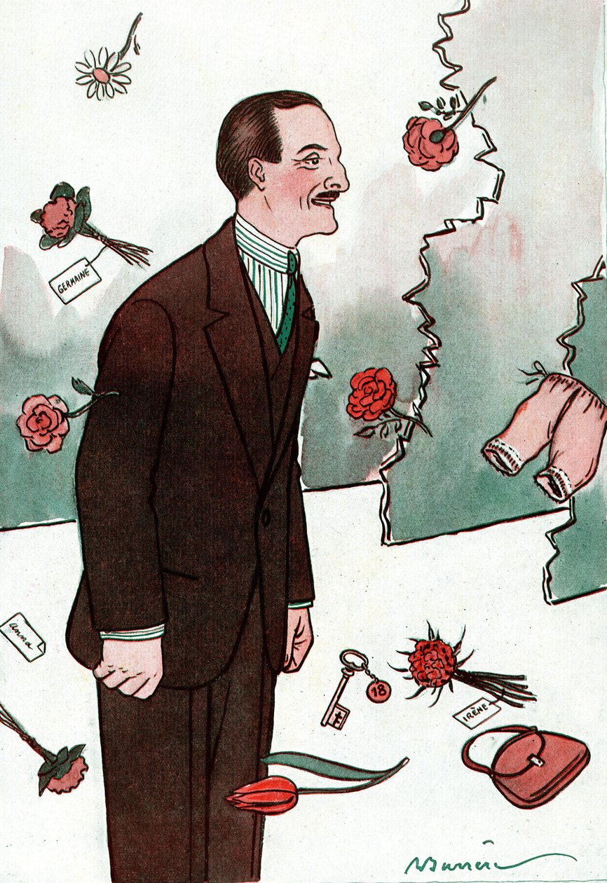 フランスのコメディアン、ヴィクトル・ブーシェ（1877-1942）を描いた漫画 - 『Fantasio』よりアドリアン・バール（1877-1931）のデッサン。 作： エイドリアン・バレレ