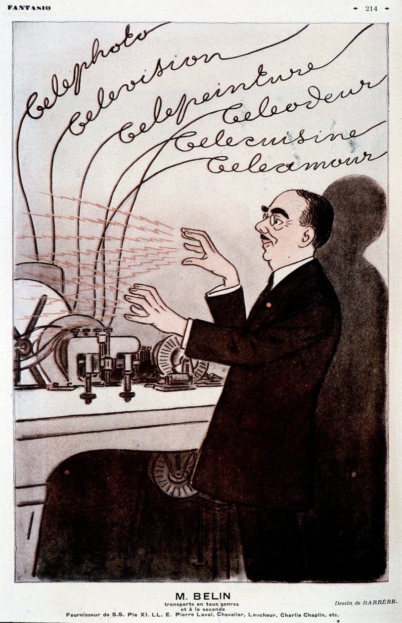 1931年12月1日の "Fantasio "に掲載されたBarrèreによる、ベランと彼のベログラファーについてのユーモラスなイメージ。 作： エイドリアン・バレレ
