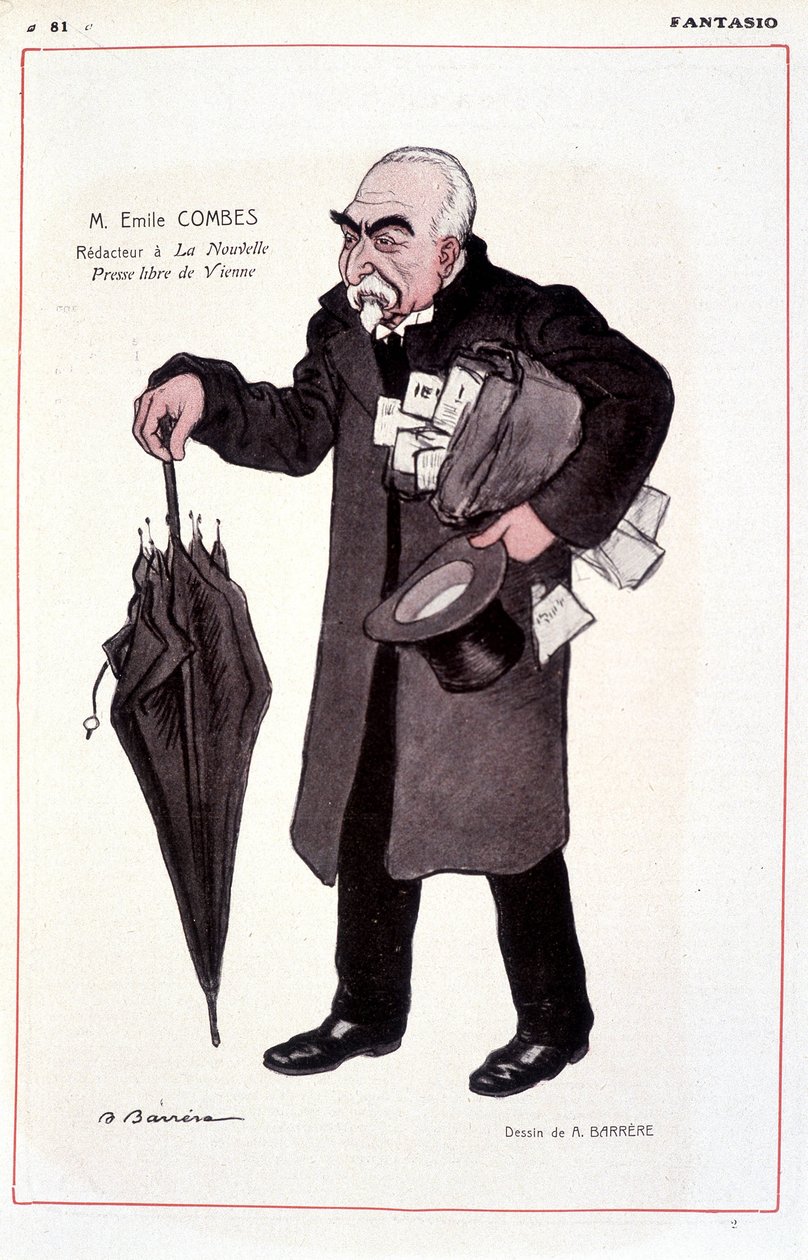 フランスの政治家（1835-1921）Emile Combesの肖像、La Nouvelle Presse libre de Vienneのリアクター - イラスト：Adrien Barrere（1877-1931） In Fantasio 01/03/1907 作： エイドリアン・バレレ
