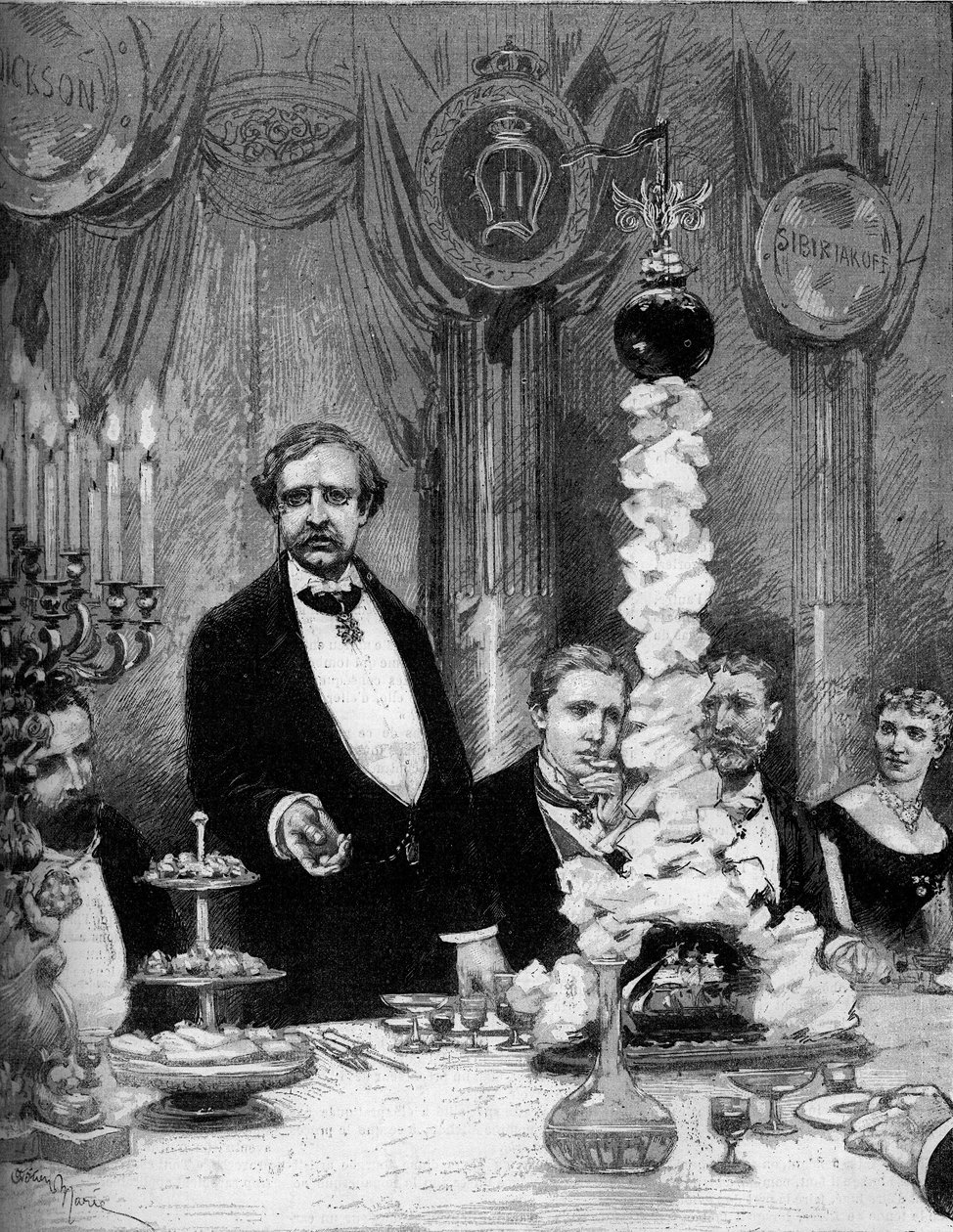 Bankett der skandinavischen Kolonie von Paris zu Ehren des Entdeckers Nils Adolf Erik Baron Nordenskjöld (1832-1901) im Hotel Continental von Adrien Emmanuel Marie