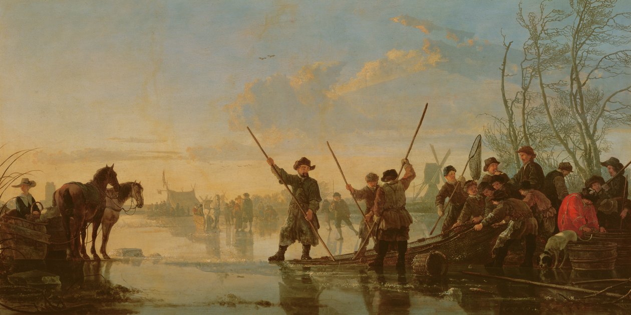 ドルドレヒトのマースとのスケートシーン、1655〜60年頃（パネル） 作： アエルバート・カイプ