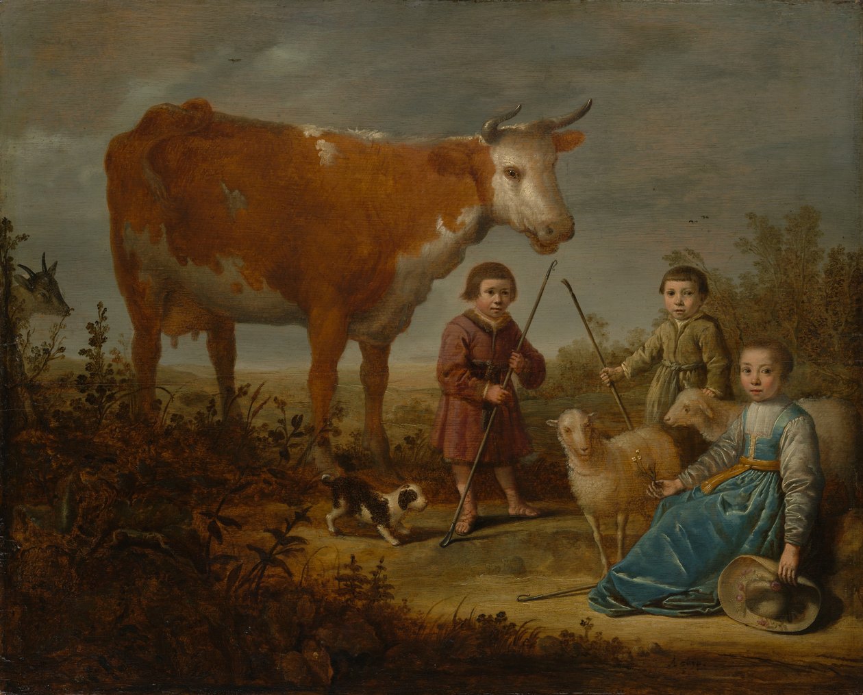 子供と牛、1635-39。 作： アエルバート・カイプ