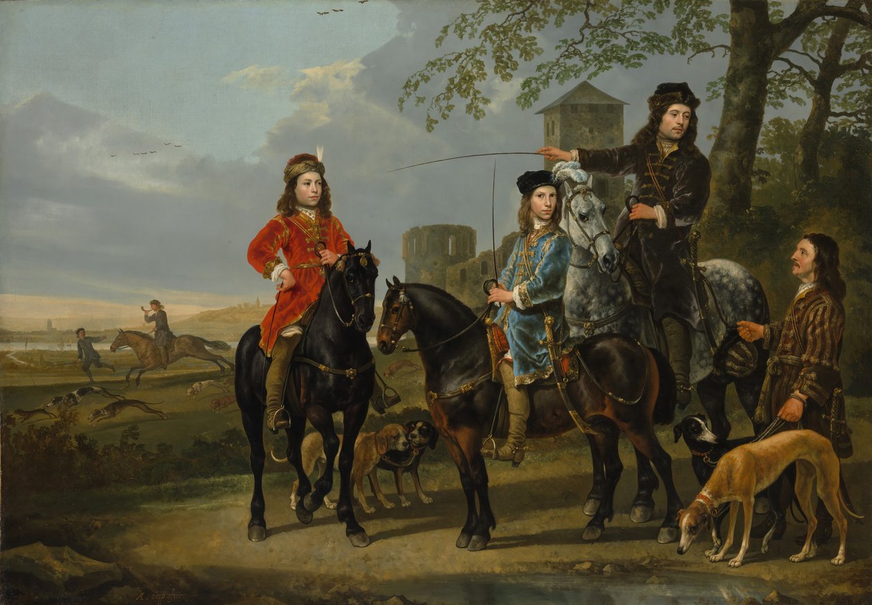 Cornelis 1639-1680 と Michiel Pompe van Meerdervoort の騎馬肖像、1652-53 年頃。 作： アエルバート・カイプ