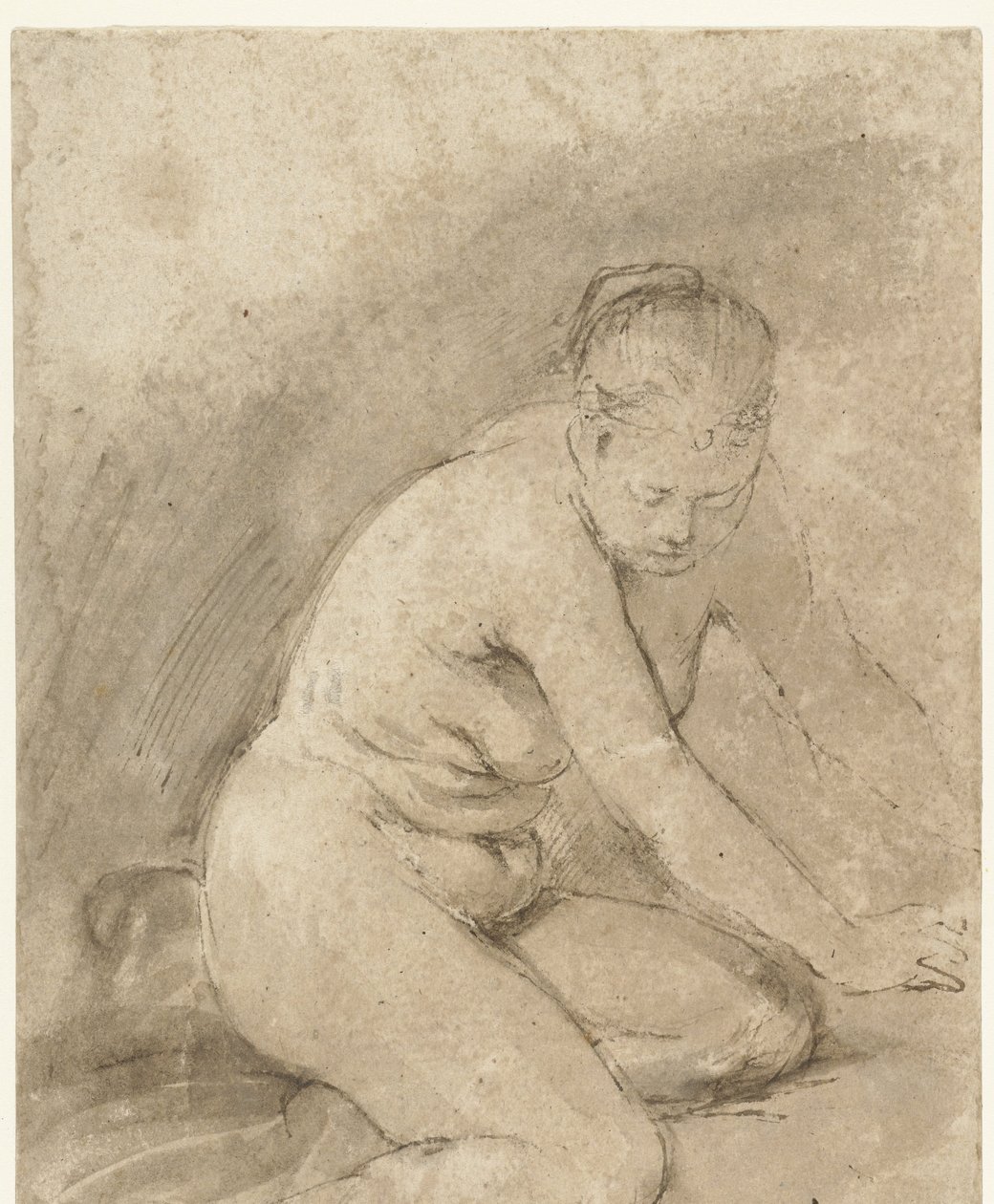 両腕を広げてひざまずく女性ヌード 作： Aert de Gelder（帰属）