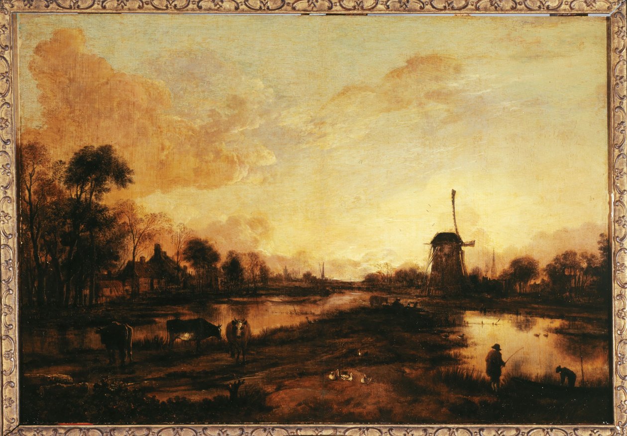 イッセルの夕日、1645年頃（油彩） 作： アールト・ファン・デル・ニール