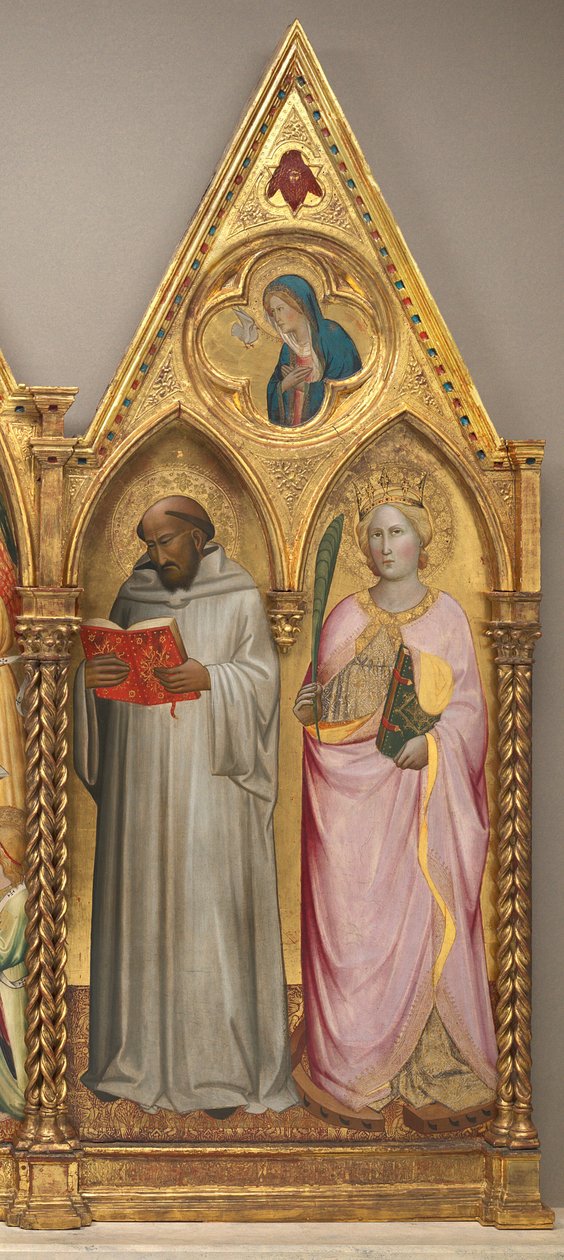 聖ベルナルドとアレクサンドリアの聖カタリナ、受胎告知の聖母とともに[右のパネル] 1387年以前（ポプラ材パネルにテンペラ画） 作： アニョロ・ガディ
