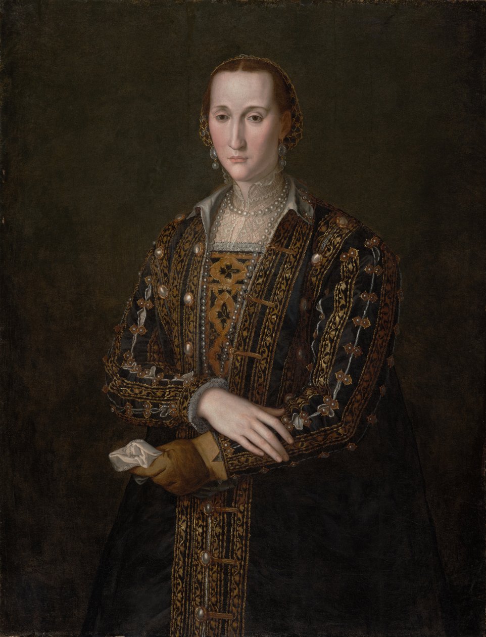 エレオノーラ・ディ・トレド（1522-1562）、1560年頃（キャンバスに油彩、パネルから転写） 作： アーニョロ・ブロンズィーノ