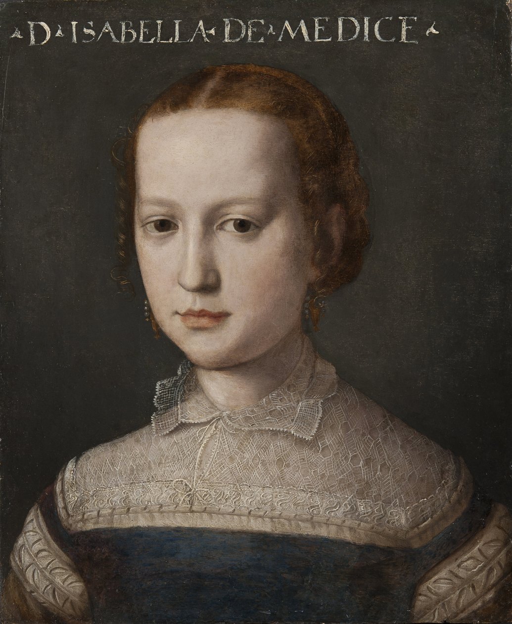 イザベル・ロモラ・ド・メディチ - イザベラ・ド・メディチ（1542-1576）の肖像」、ブロンヅィーノ、アグノロ（1503-1572）作。木に油彩。寸法：44x36cmストックホルム国立博物館 作： アーニョロ・ブロンズィーノ