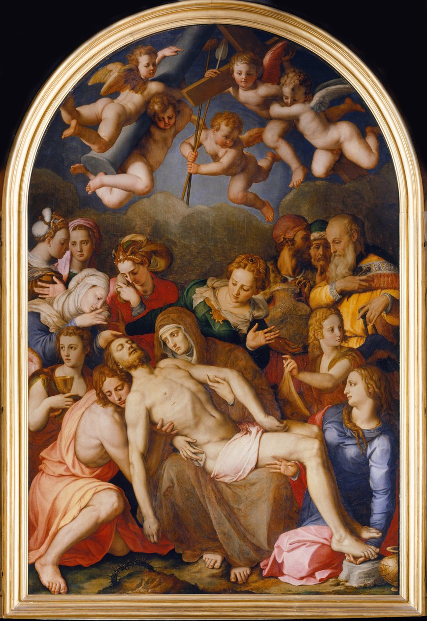 La descente de Croix - 十字架からの降下 - Bronzino, Agnolo (1503-1572) - 1553 - 木に油彩 - 263x175 - Palazzo Vecchio, Florence 作： アーニョロ・ブロンズィーノ