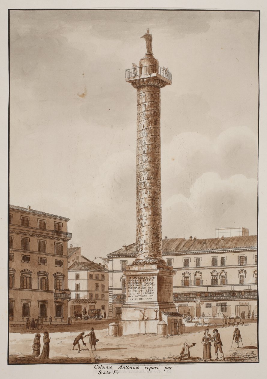 コロンナアントニーナ、Sixtus V、1833年に復元（茶色のウォッシュでエッチング） 作： アゴスティーノ・トファネッリ