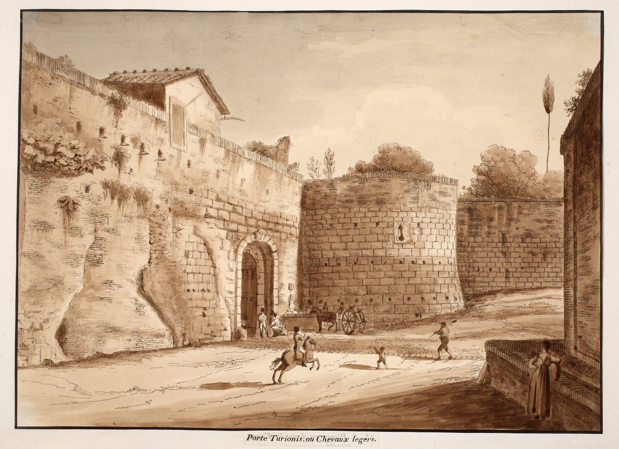 Porta Turrionis、またはCavalleggeri、1833（茶色のウォッシュでエッチング） 作： アゴスティーノ・トファネッリ