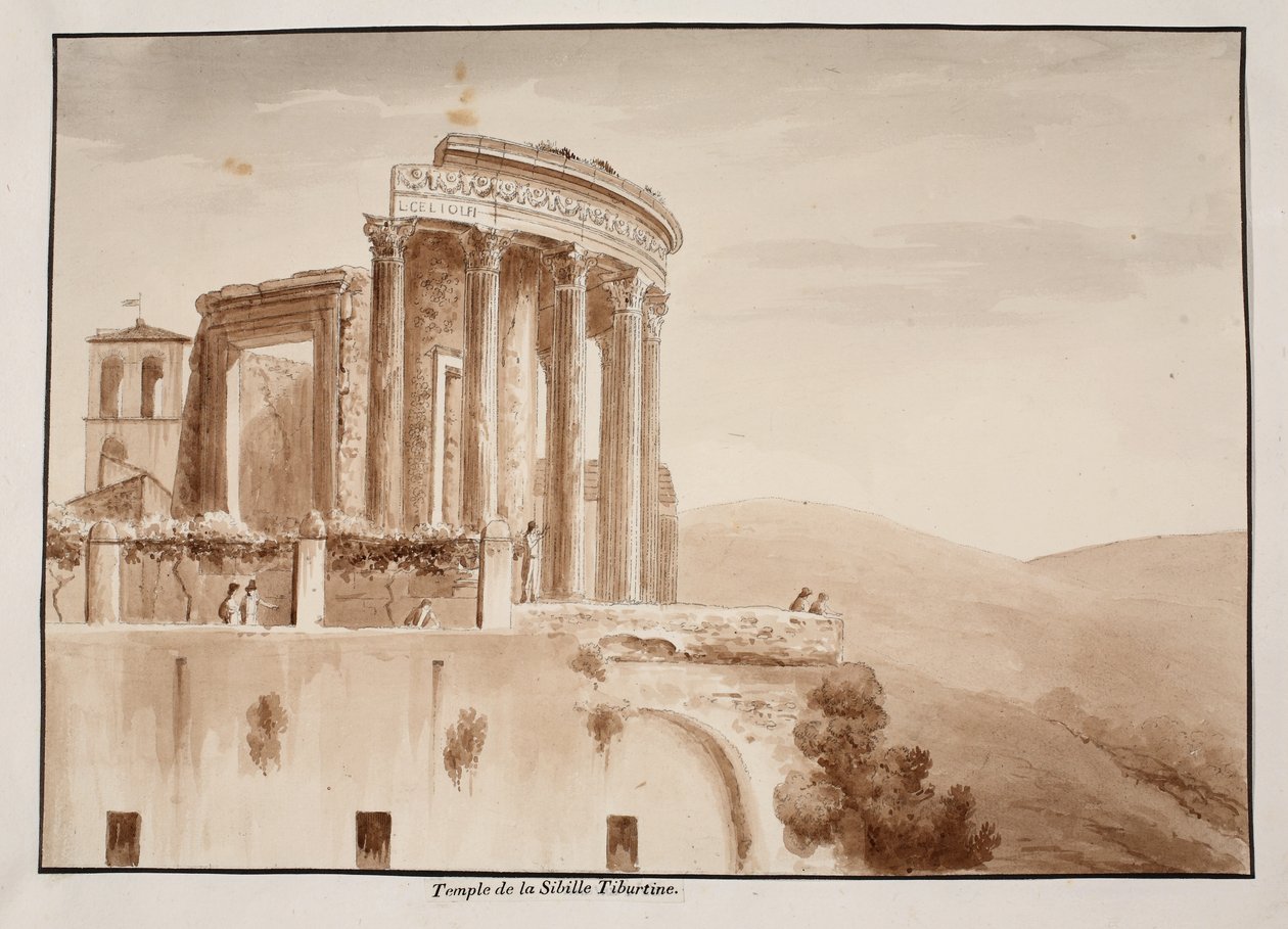 ティブルティーヌシビル寺院、1833年（茶色のウォッシュでエッチング） 作： アゴスティーノ・トファネッリ
