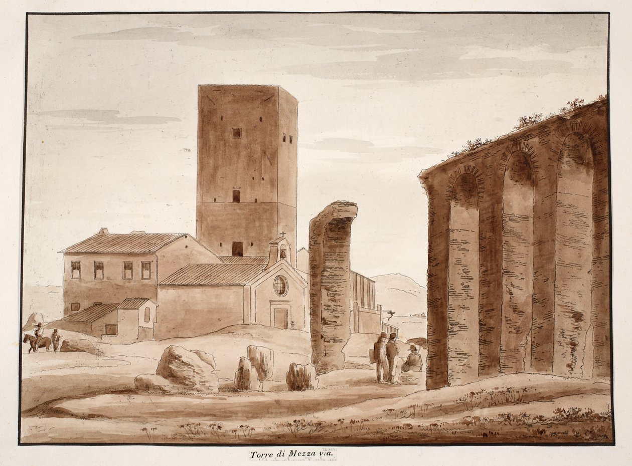 Torre di Mezza via、1833（茶色のウォッシュでエッチング） 作： アゴスティーノ・トファネッリ