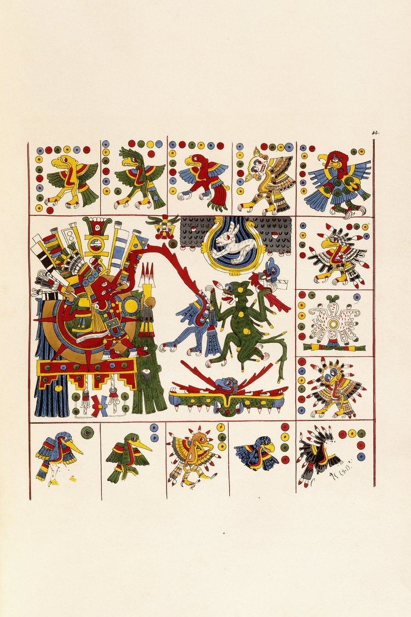 本「メキシコの骨董品：古代メキシコの絵画と象形文字の複製からなる」のページ、c。 1830-1848 作： アゴスティーノアグリオ
