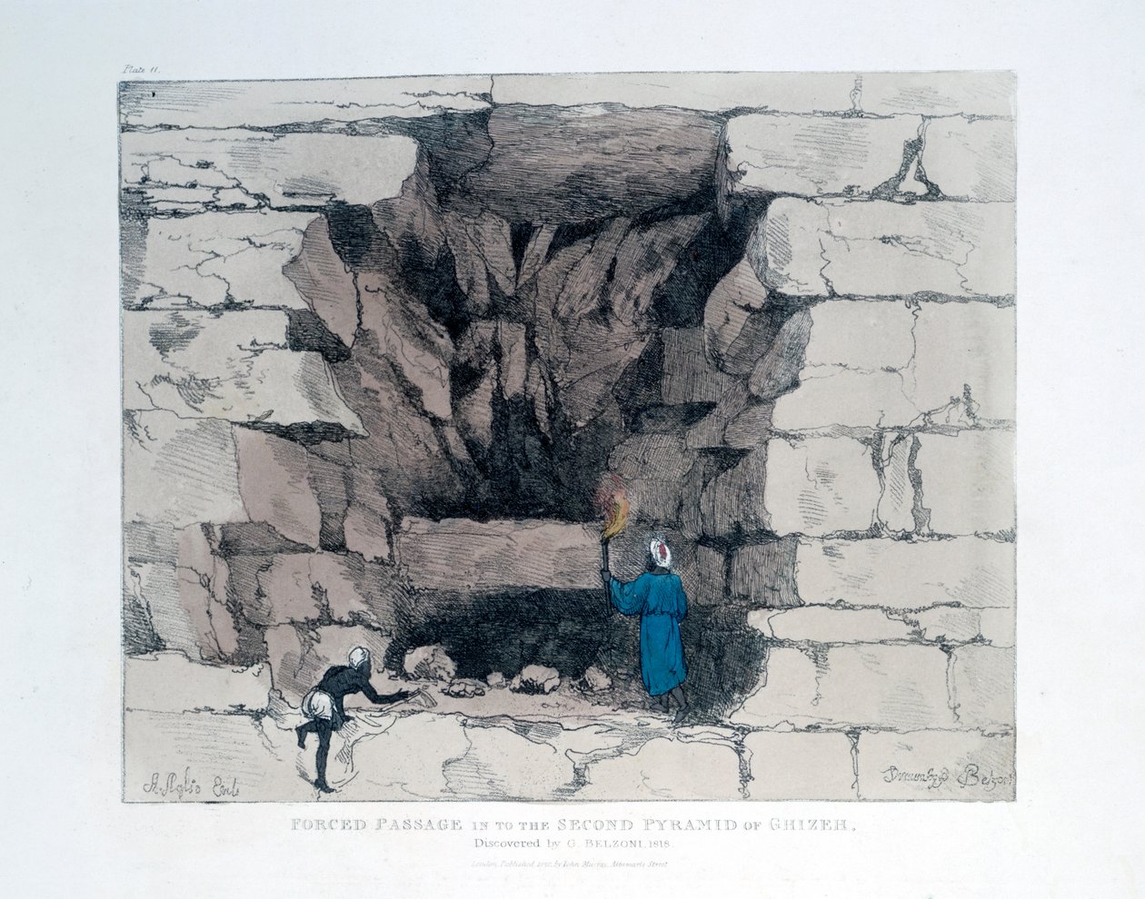 1820年、エジプトのギザの第二ピラミッドの強制航路 作： アゴスティーノアグリオ