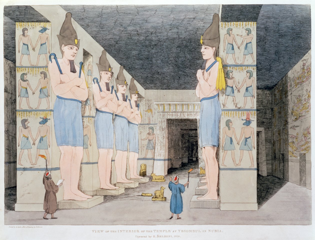 「ヌビアのイブソンブルの神殿の内部」、1820-1822 作： アゴスティーノアグリオ