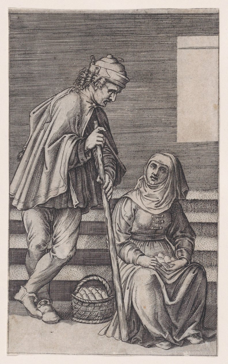 農夫と卵を持った女, ca. 1514-36。 作： アゴスティーノ・ヴェネツィアーノ
