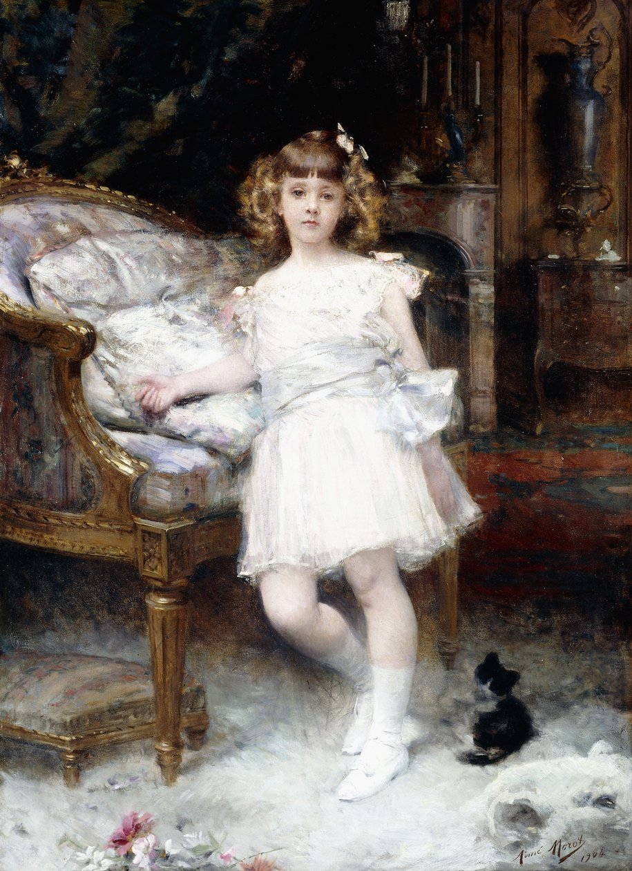子猫と一緒のジャニーン・ポティンの肖像、1904 作： エメ・ニコラ・モロー