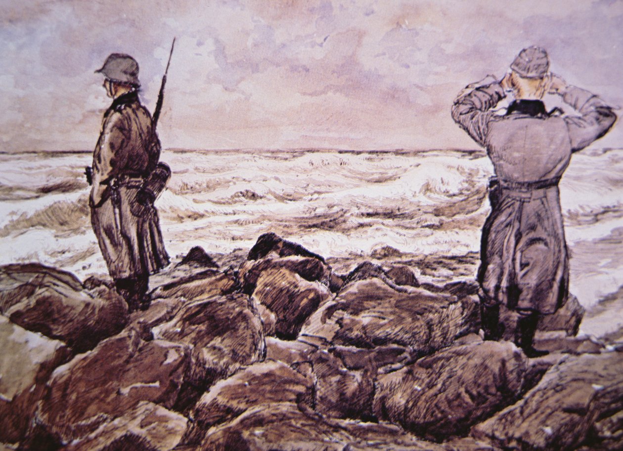 ノルマンディー作戦の前夜、フランスの海岸でイギリスを見据える2人のドイツ人 作： アルバン（後）オオカミ