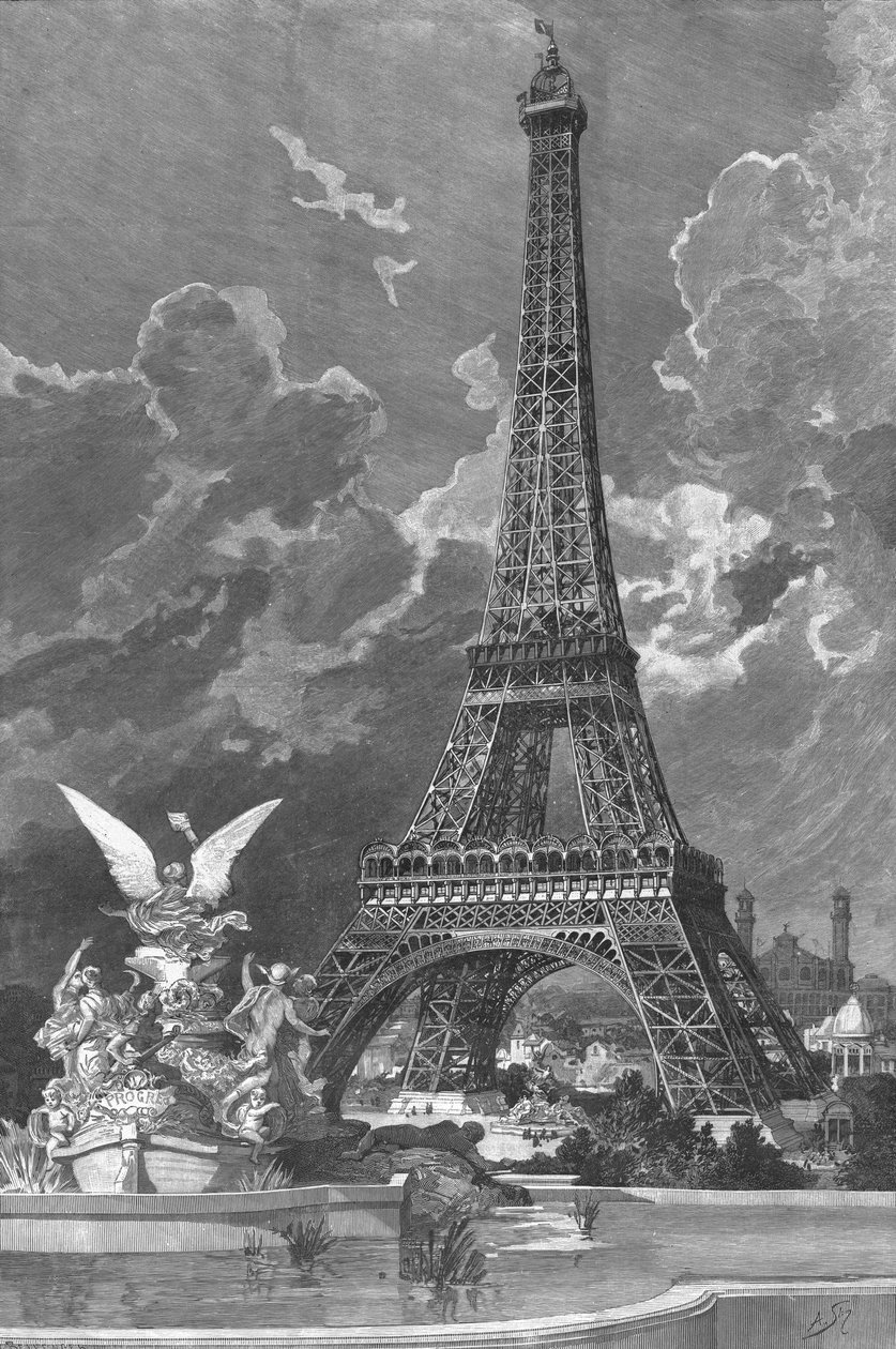 アンドレスロムまたはスロムシンスキ（d.1909）によって刻まれたエッフェル塔（1887-89）の1889年パリの万国博覧会（1888年） 作： アルバート・ベレンジャー