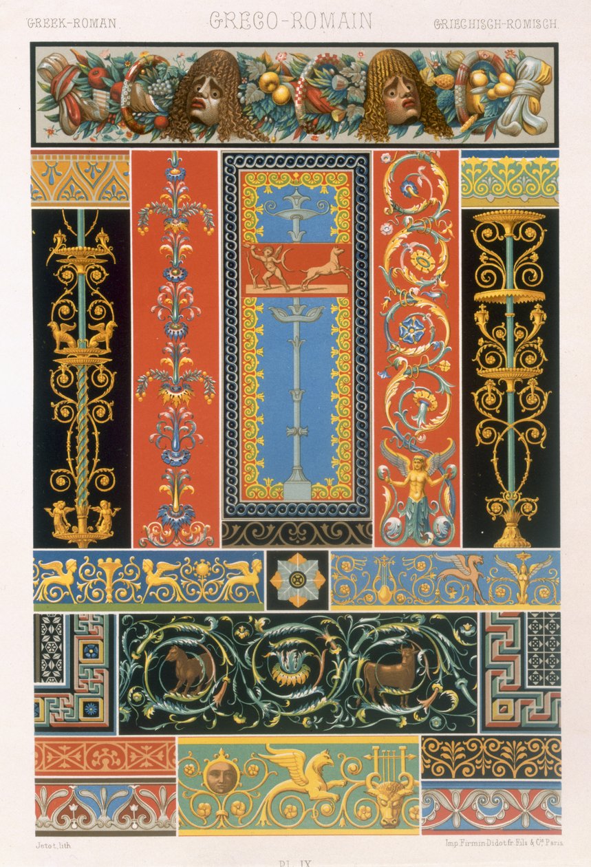 グレコローマンスタイル、「Polychrome Ornament」からのプレートIX、パリ発行、1869 作： アルバートチャールズアウグストラシネ