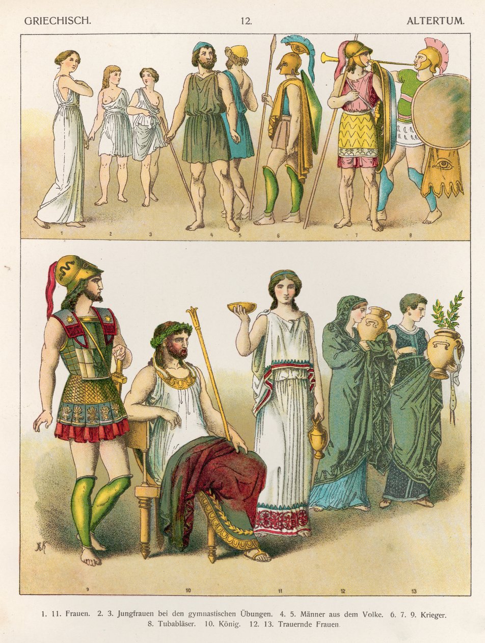 ギリシャのドレス、「Trachten der Voelker」、1864年（着色リトグラフ） 作： アルバート・クレッチマー